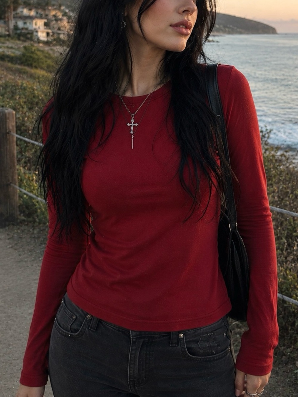 Essential Comfy Long Sleeve Stylish Everyday Women’s Top - Red